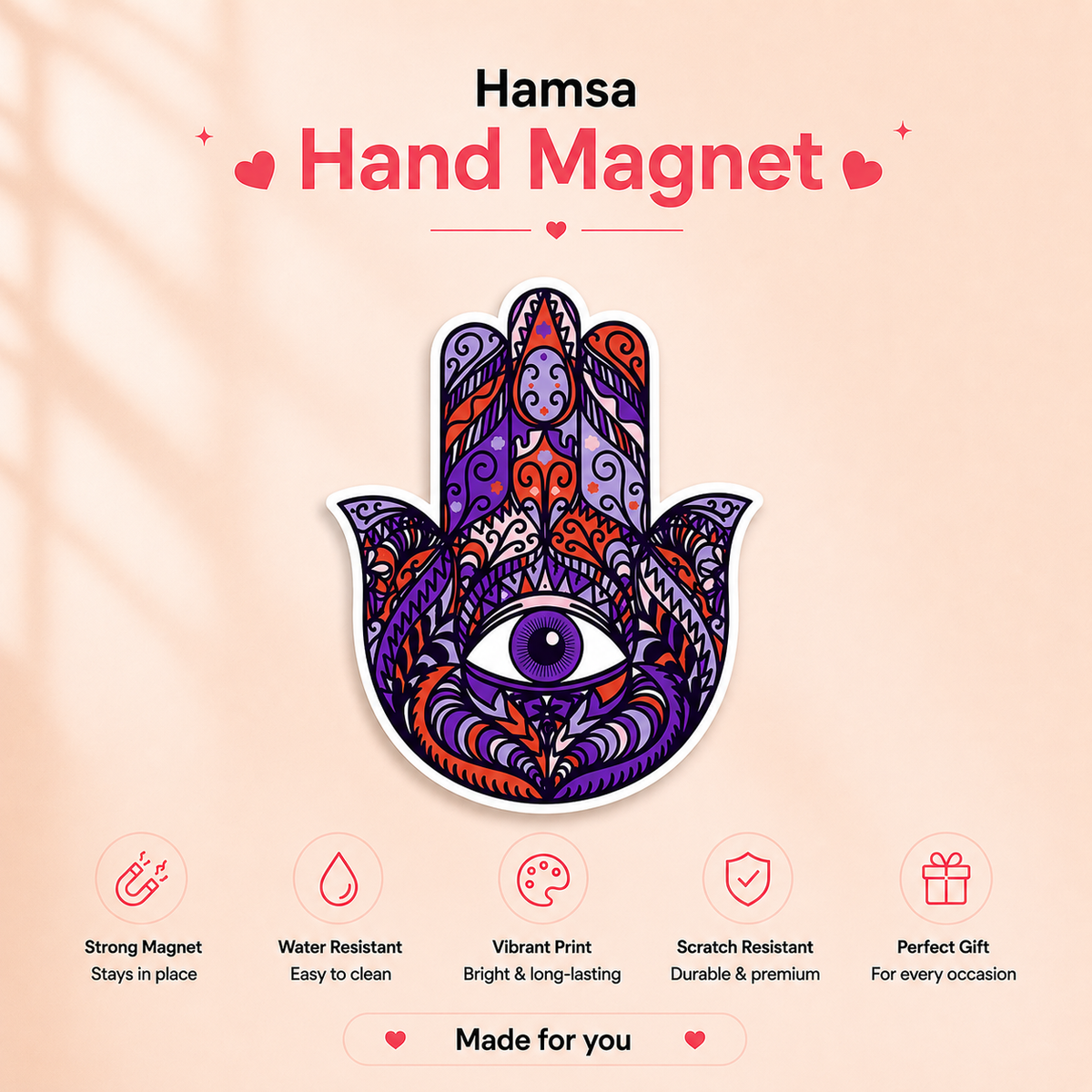 Mystical Hamsa Hand Magnet - Evil Eye Protection