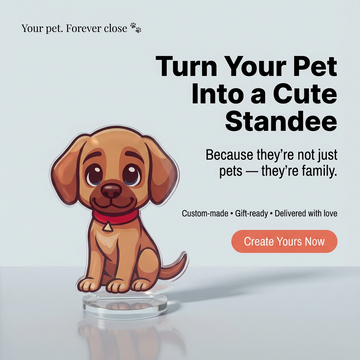 Cartoon brown puppy dog acrylic standee with red collar - Custom Pet Gift
